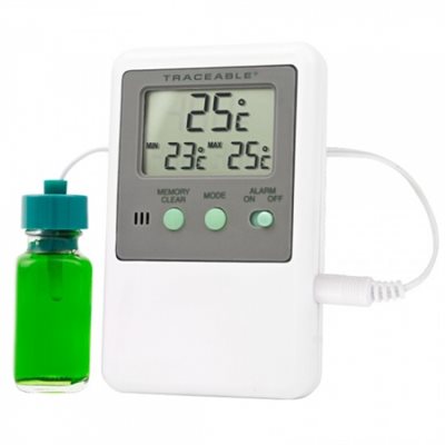 Traceable memory monitoring refrigerator thermometer with glycol probe and ISO certification