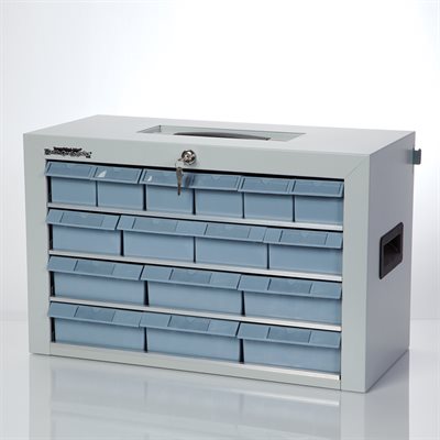 Waterloo 4-tier locking cassette with steel frame and side-top handles for secure bin storage
