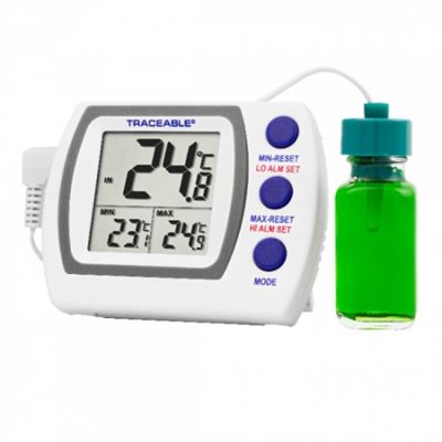 Traceable refrigerator freezer thermometer with ±0.5°C accuracy and glycol probe for vaccine storage