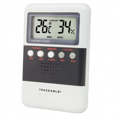Traceable digital temperature and humidity meter with dual display and NIST certification for lab and clinical monitoring