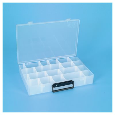Plastic utility box with handle, 14x2x9 inches, polypropylene with adjustable dividers