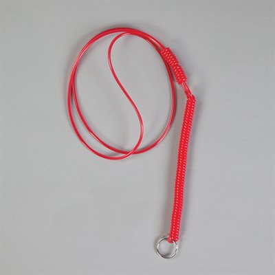 Single coil neck key keeper with 41-inch loop and 5-foot extension in red color