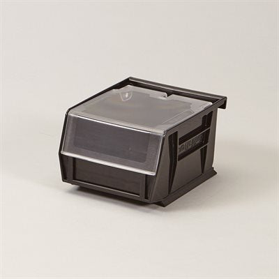 1400 Akro Bin with clear lid, 4 inches wide by 3 inches high by 5 inches deep, small stackable storage container