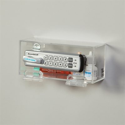 Locking wall box with keyless digital lock for secure medication storage, compact size 6.75" x 3.25" x 2.875"