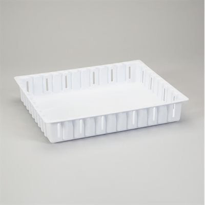 Large refrigerator tray 17x3x14 inches with vented corners for medication storage and optimal airflow