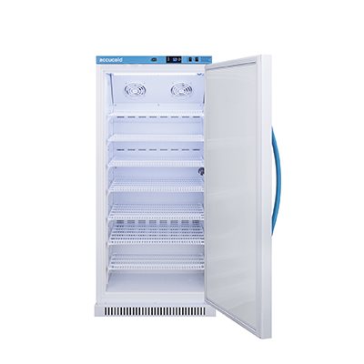 Accucold Pharma-Vac solid door medical refrigerator 8 cubic feet with digital controls and CDC compliant temperature storage