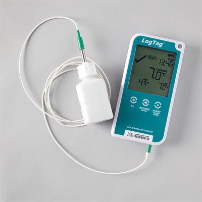LogTag ultra-low temperature USB data logger for vaccine storage with LCD display stainless steel probe and buffer kit