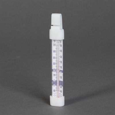 Mercury-free refrigerator freezer thermometer with wide temperature range and compact design for safe cold storage monitoring```