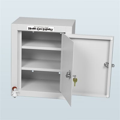 Two-door narcotic cabinet with dual locks and adjustable shelves for secure pharmaceutical storage