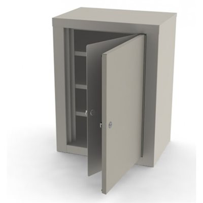 Double-door narcotic cabinet with two locks and adjustable shelves for secure medication storage