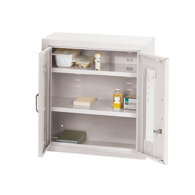 Medical storage cabinet with key lock, acrylic window doors, and adjustable shelf – 24x26x12 inch steel unit