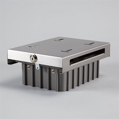 Gray refrigerator storage box with key lock, tall depth design, includes dividers and secure mounting kit – Model 3713G