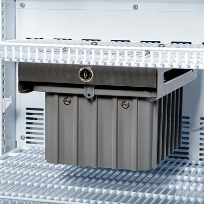 Refrigerator storage box with extra tall internal space, secure key lock, and divider-compatible interior – Model 3714G