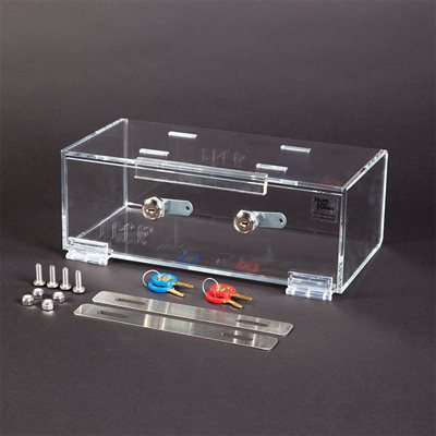 Shallow refrigerator lock box with double key lock for secure compact medical storage