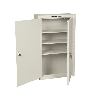 Steel narcotic cabinet with two locking doors and adjustable shelves for secure medication storage