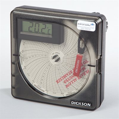 Temperature Recorder with digital display, Celsius range -30°C to 50°C, includes recording pen and 4-inch chart pack, used for cold storage monitoring