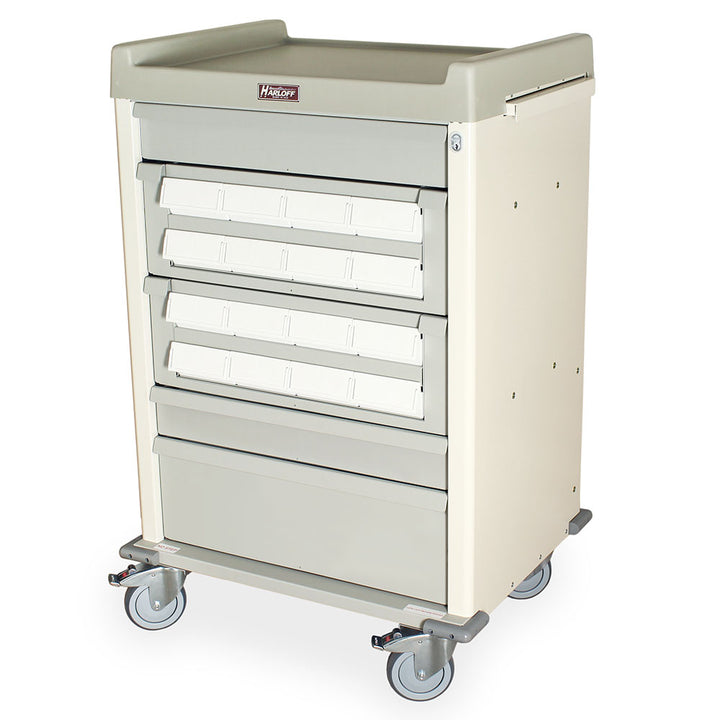 AL16CS-5 Aluminum Cassette Medication Cart, 16 Bin Drawers, key lock, front view