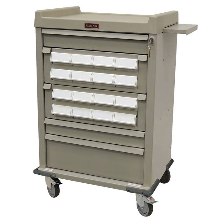 AL16CS-5 Aluminum Cassette Medication Cart, side view showing pull-out shelf and double-tier cassettes