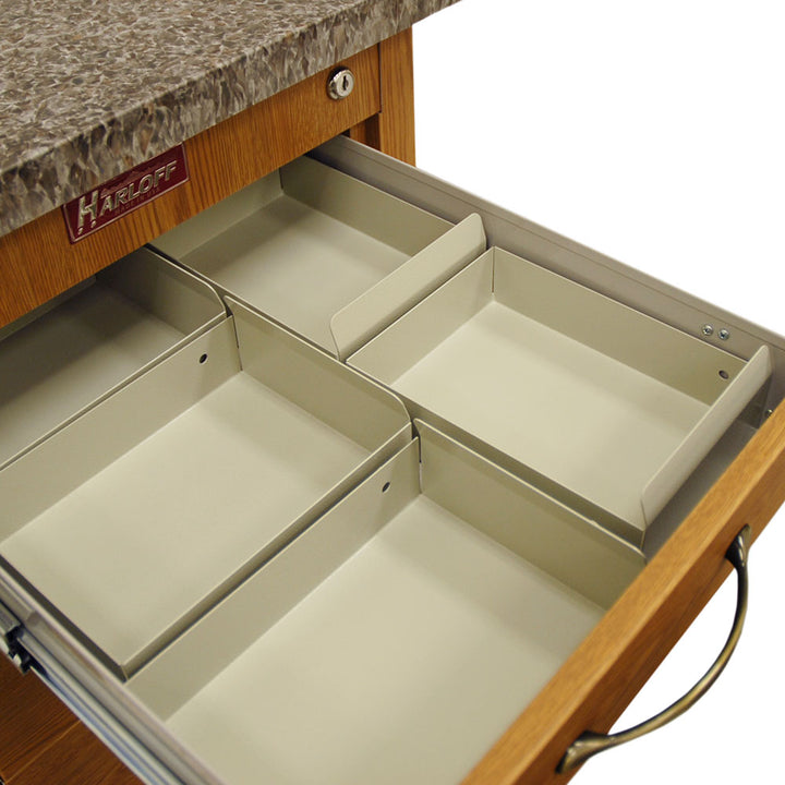 Aluminum medication cart storage bin in mini drawer