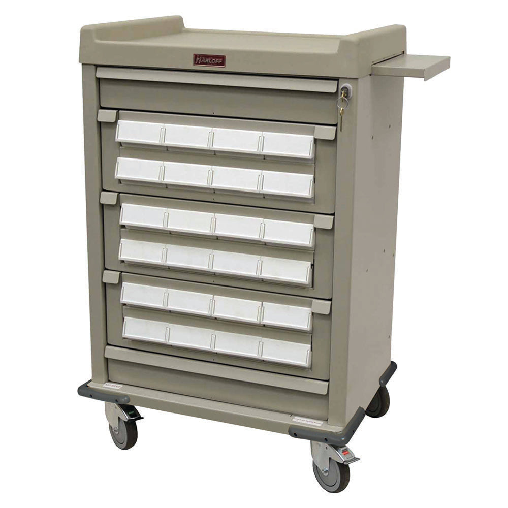 AL24CS-5 Aluminum Cassette Medication Cart, 24 Bin Drawers, key lock, front view
