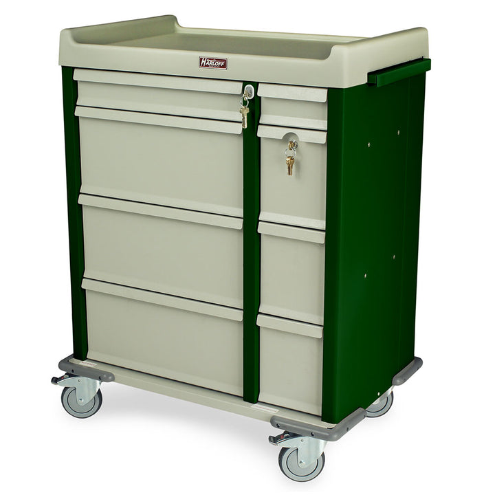 Lightweight aluminum medication cart with key lock and narcotics storage