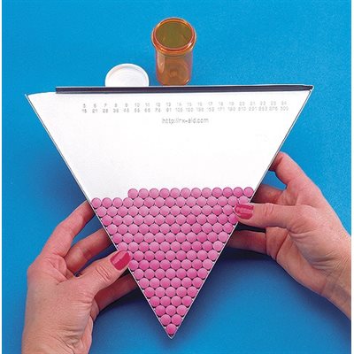 Fretwell's Triangle tablet counter with stainless steel surface and row-based counting legend