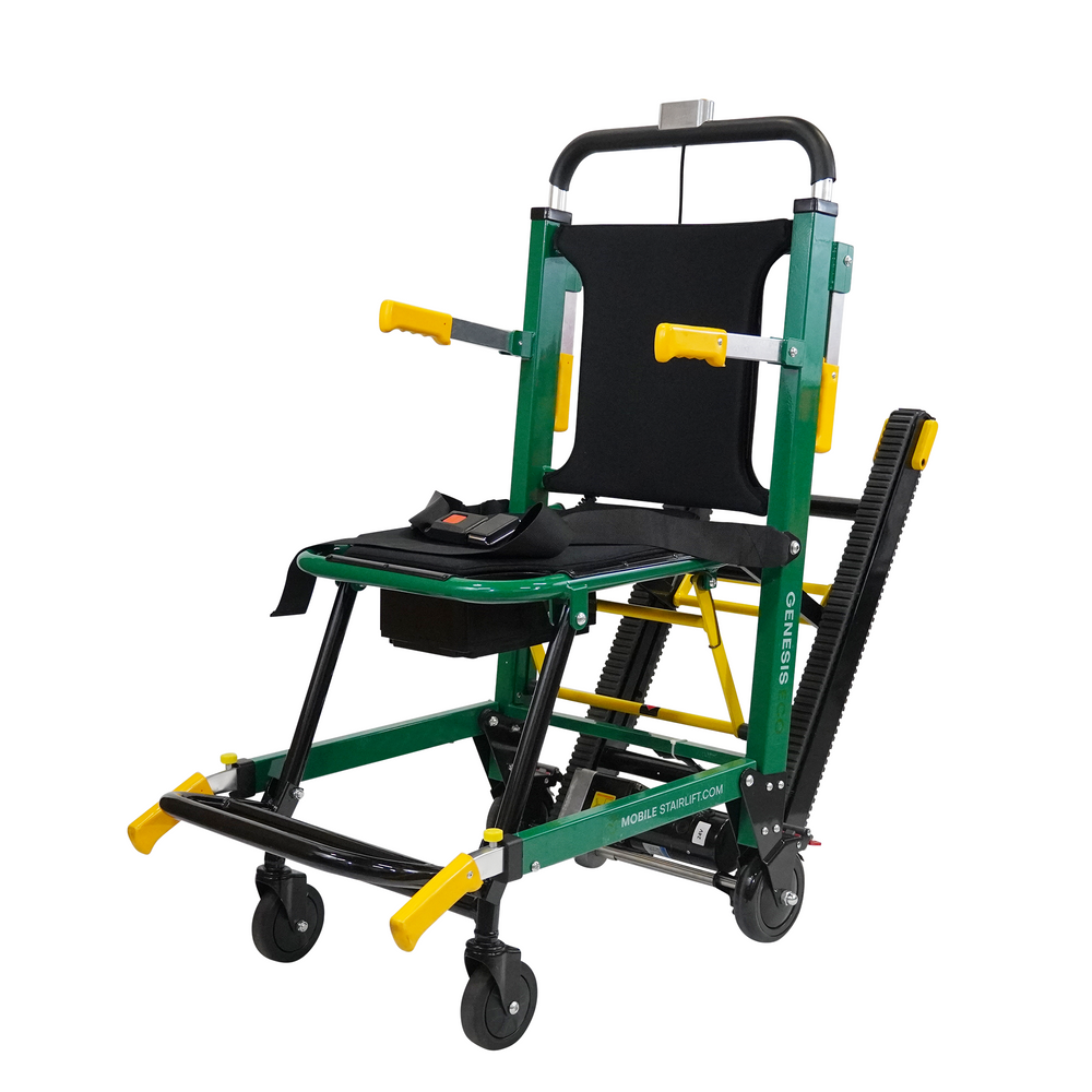 Back angle of Genesis ECO stair chair showing handle and battery