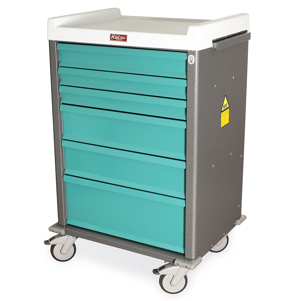 MRI safe aluminum anesthesia cart with multiple drawers and locking system