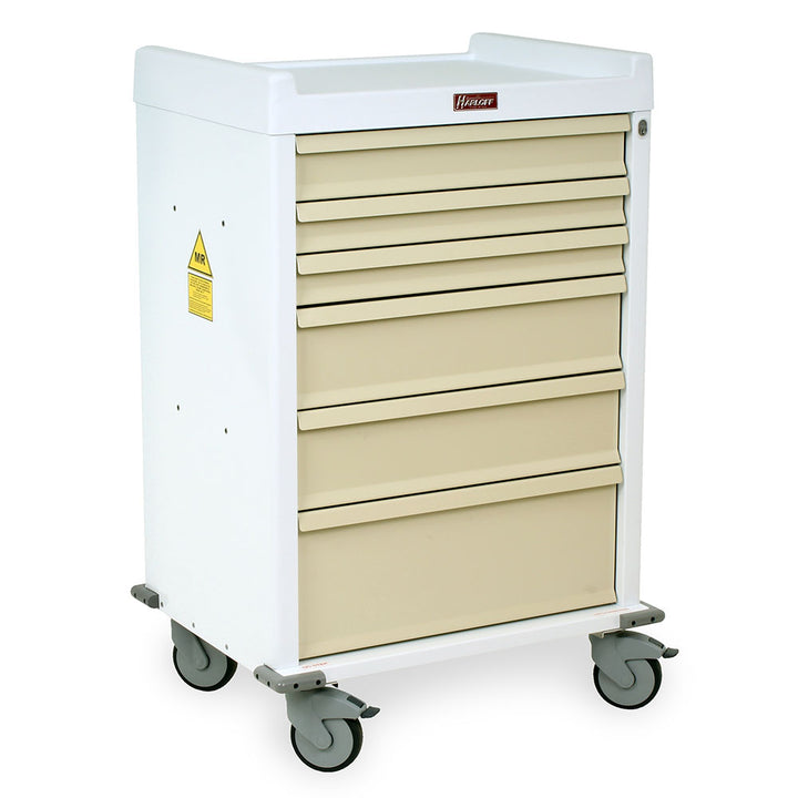 Aluminum MRI compatible medical cart with six drawers and key lock