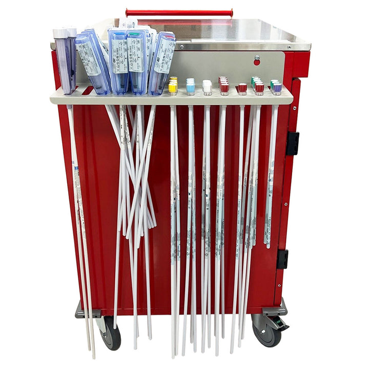 MS?CATHSIDEHLDR larger dilator holder attached to half?height cabinet in use