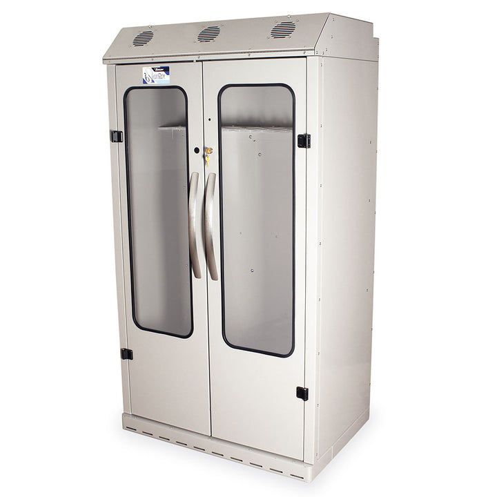 Light gray version of 14-scope drying cabinet with doors closed
