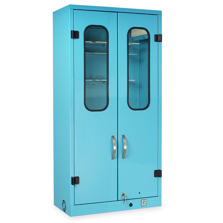 Wall-mounted bronchoscope drying cabinet with glass doors closed