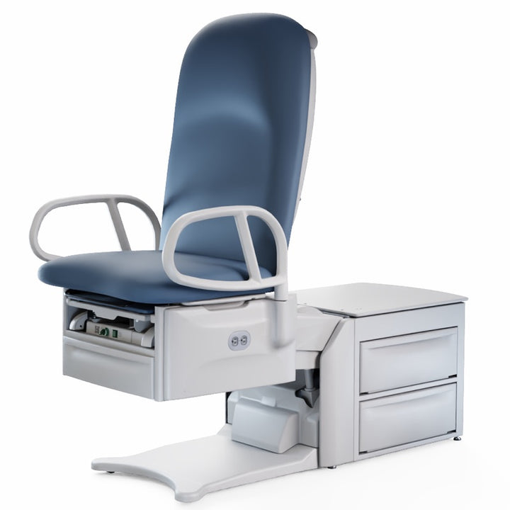 Access High-Low PLUS Power Exam Table with ergonomic stirrups, pelvic tilt, and seamless upholstery – Brewer Medical – Image 1