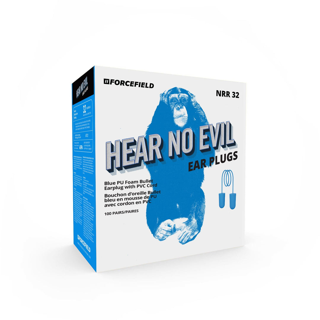 Tapones para los oídos detectables con forma de cordón azul ForceField "Hear No Evil", caja de 100 pares