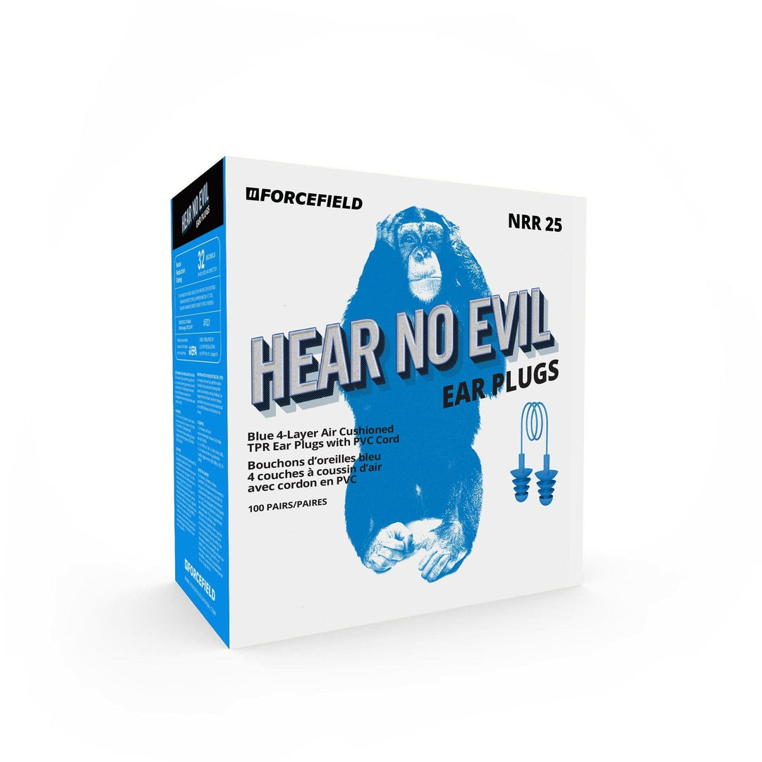 Bouchons d'oreilles détectables en métal ForceField « Hear No Evil » avec cordon bleu en TPR, BOÎTE/100 paires