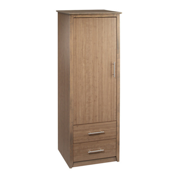1 Door 2 Drawer Wardrobe - durable patient room cabinet with wood grain laminate finish, epoxy-coated drawers, European-style hinges, 1 per box