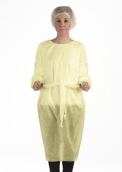 Blouse d'isolement jaune avec liens au cou et poignets élastiques