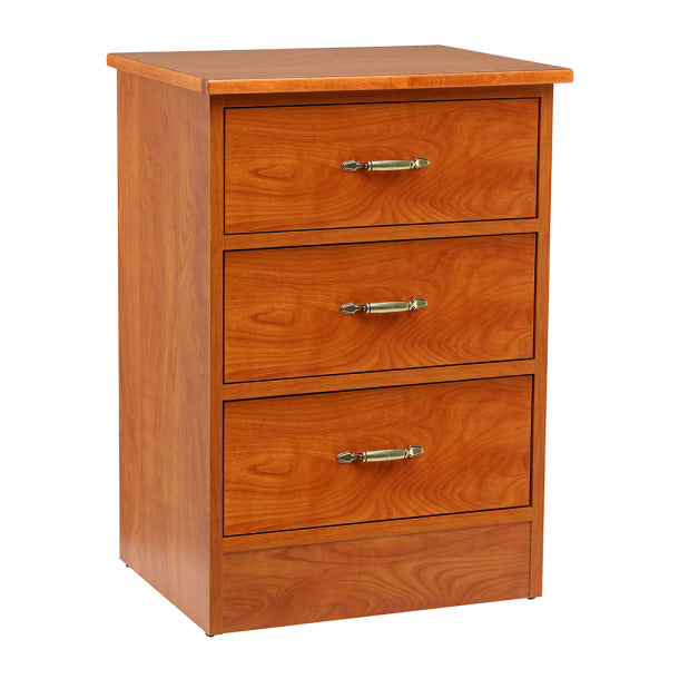 3 Drawer Bedside Cabinet - durable bedside cabinet with high pressure laminate top, 3 drawers with 100 lbs rated slides, ventilated back, 1 per box