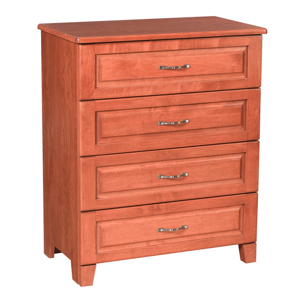 4 Drawer Chest - wood grain laminate finish cabinet with solid wood feet and epoxy coated drawer slides, 1 per box