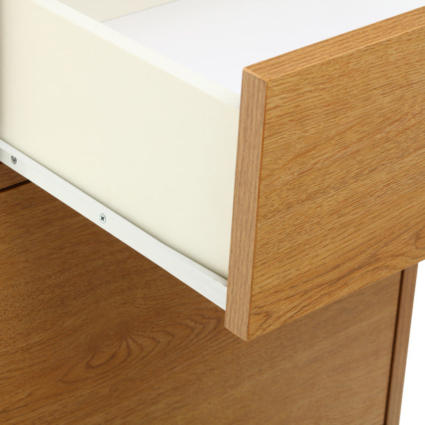 1 Drawer Bedside Cabinet - side view of sturdy patient room bedside cabinet with wood grain finish
