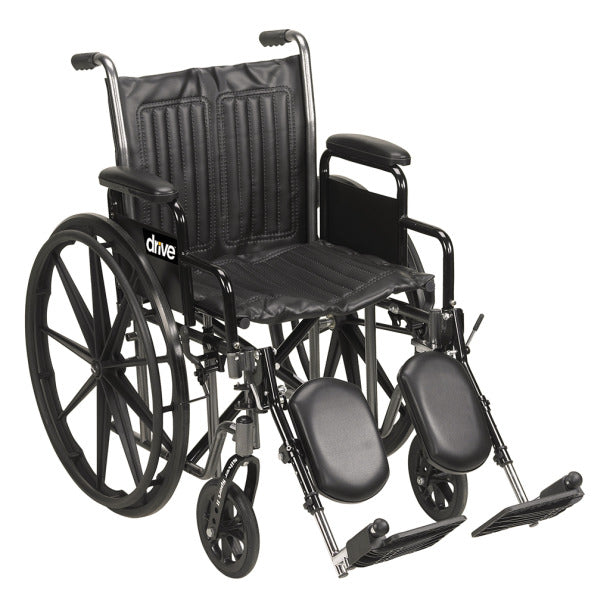 Silver Sport 2 Wheelchair with steel frame, vinyl upholstery, and swing-away footrests shown in upright position
