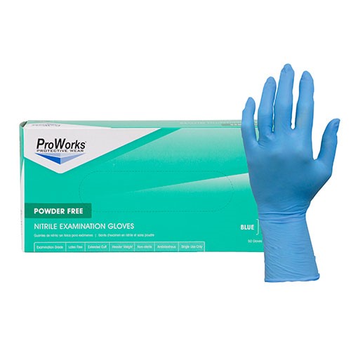 Gants d'examen en nitrile bleu PROWORKS® sans poudre à manchette allongée