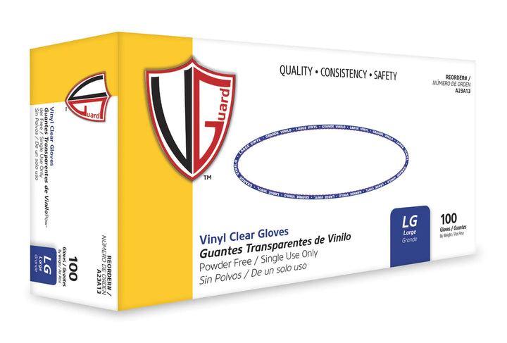 Gant industriel en vinyle VGuard A23A1 3 mil - Sans poudre, transparent, surface lisse