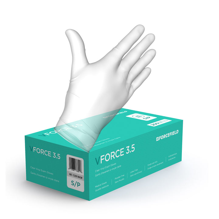 Gants d'examen jetables en vinyle ForceField VForce 3.5, CAISSE/2000 chacun