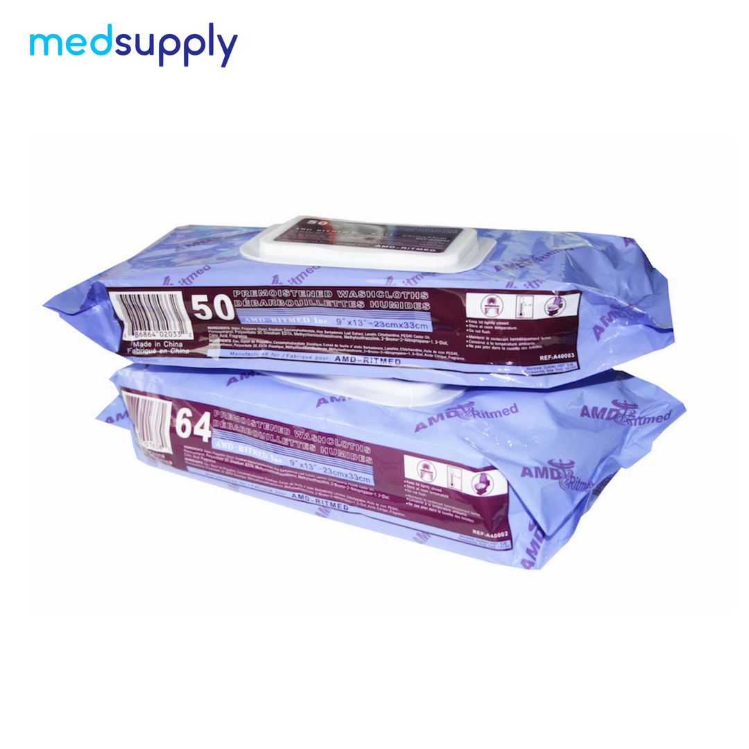 RITMED® Pre-Moistened Washcloths: Gentle Clean, Ready to Use