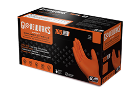 Gants en nitrile orange GLOVEWORKS®, très résistants et visibles