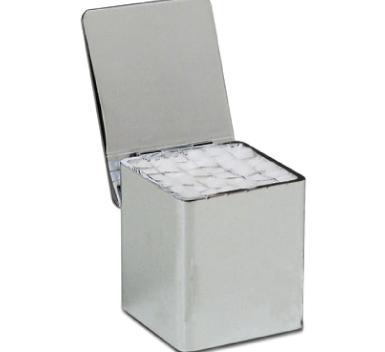 Dispensador de pellets con tapa basculante cromada: dosificación eficiente (odontología)