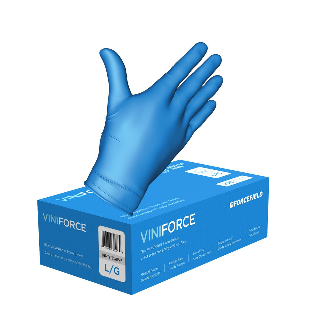 Gants d'examen jetables ForceField ViniForce en nitrile/vinyle, 1 000 unités