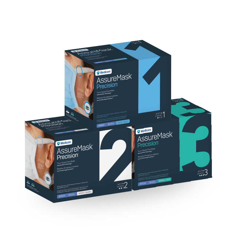 Mascarillas quirúrgicas con cierre de presión AssureMask Precision™ con tecnología SureView™