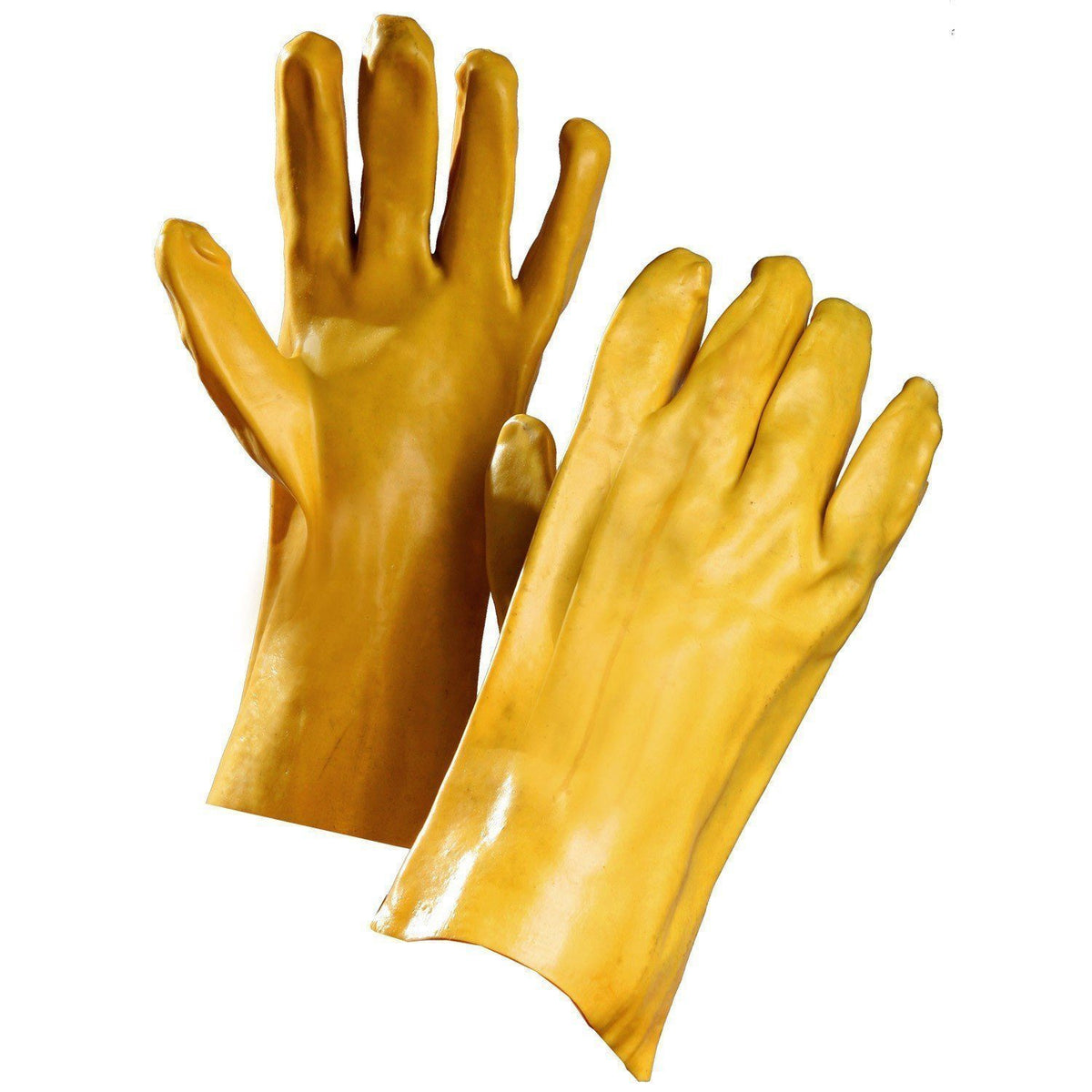 Chemical Resistant Gloves Yellow PVC Coated 14Inch Gauntlet Cuff Med Supply